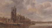 unknow artist A river landscape with flgures unloading boats before a church oil painting image